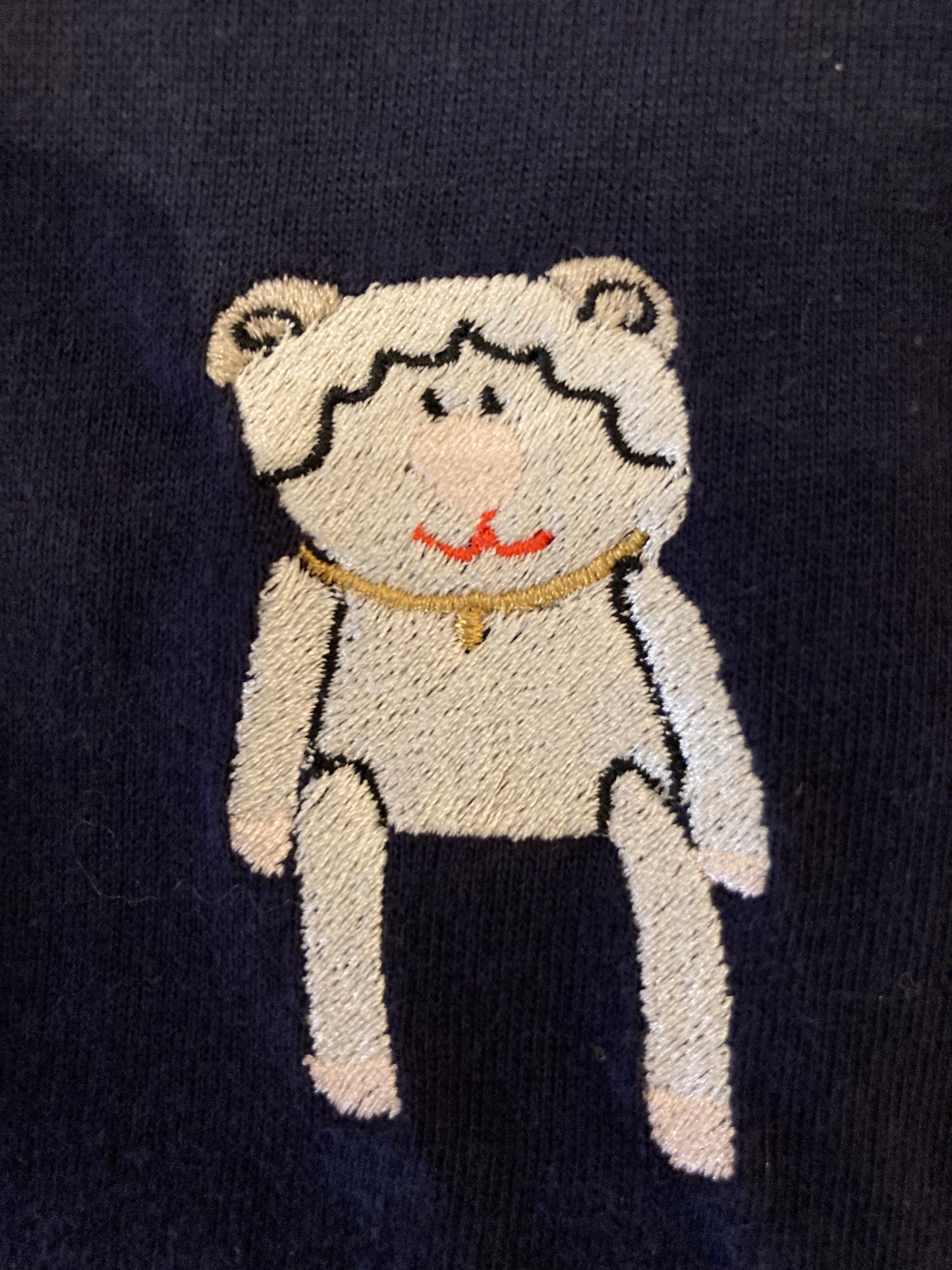 Embroidered Navy Pouch(Mouton Blanc)