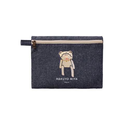 Embroidered Navy Pouch(Mouton Blanc)