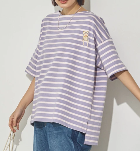 ボーダー刺繍長袖Tシャツ(Mouton Blanc)
