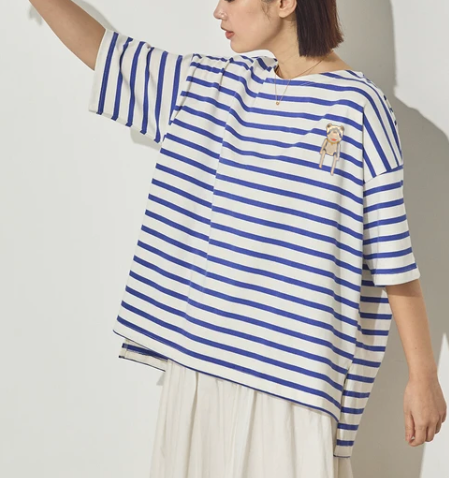 ボーダー刺繍長袖Tシャツ(Mouton Blanc)