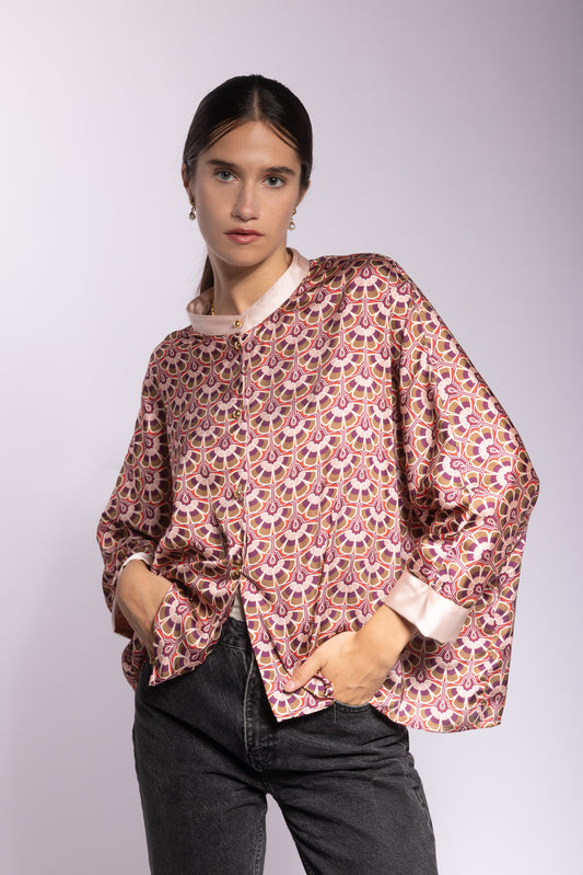 Chemise de kimono à col Mao