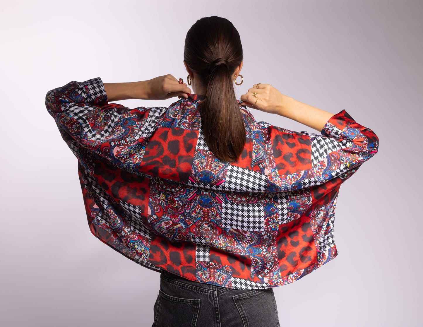 Chemise de kimono à col Mao