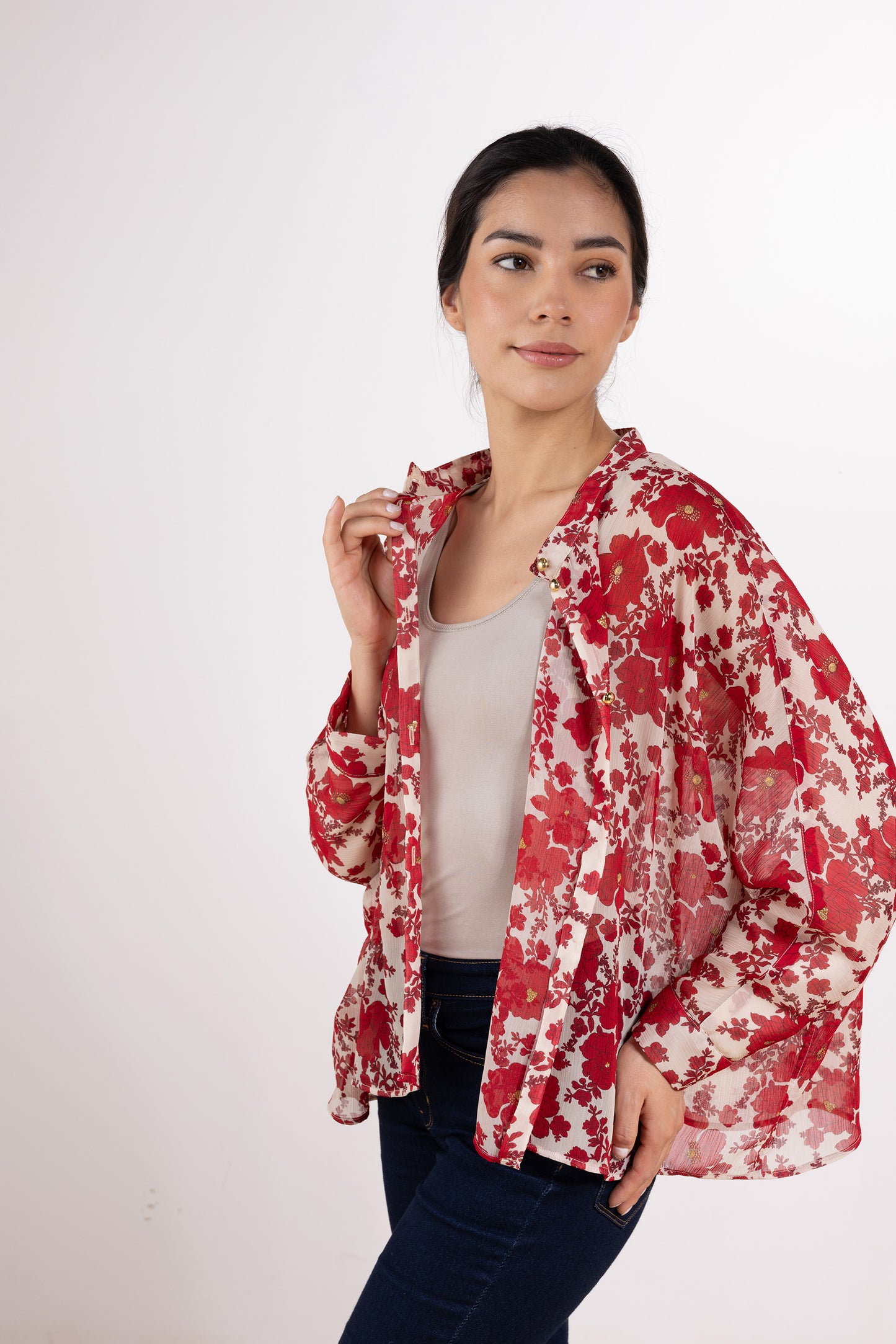 Chemise de kimono à col Mao